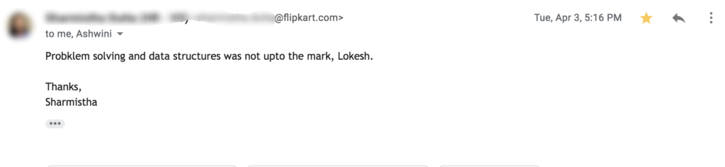 rejection email from flipkart