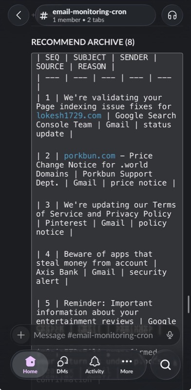 OpenClaw email monitoring cron showing alert configuration