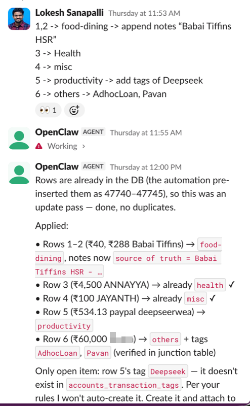 OpenClaw personal finance automation showing spending tracking dashboard